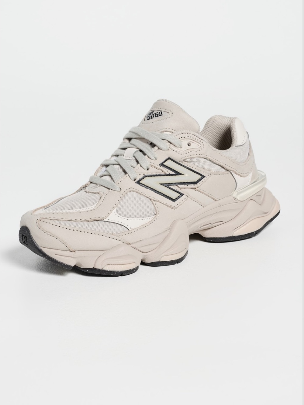New Balance 9060 Neutral Trainer in Light Cream with Black Trim